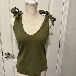 Maeve by Anthropologie Olive Green Sleeveless Top with Bow Straps